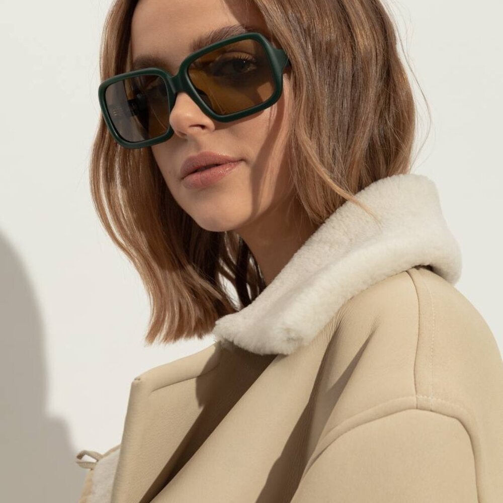 Jacquemus CABANA JAC/86 C3 Sunglasses Matte Green Square Frame, Green Lenses